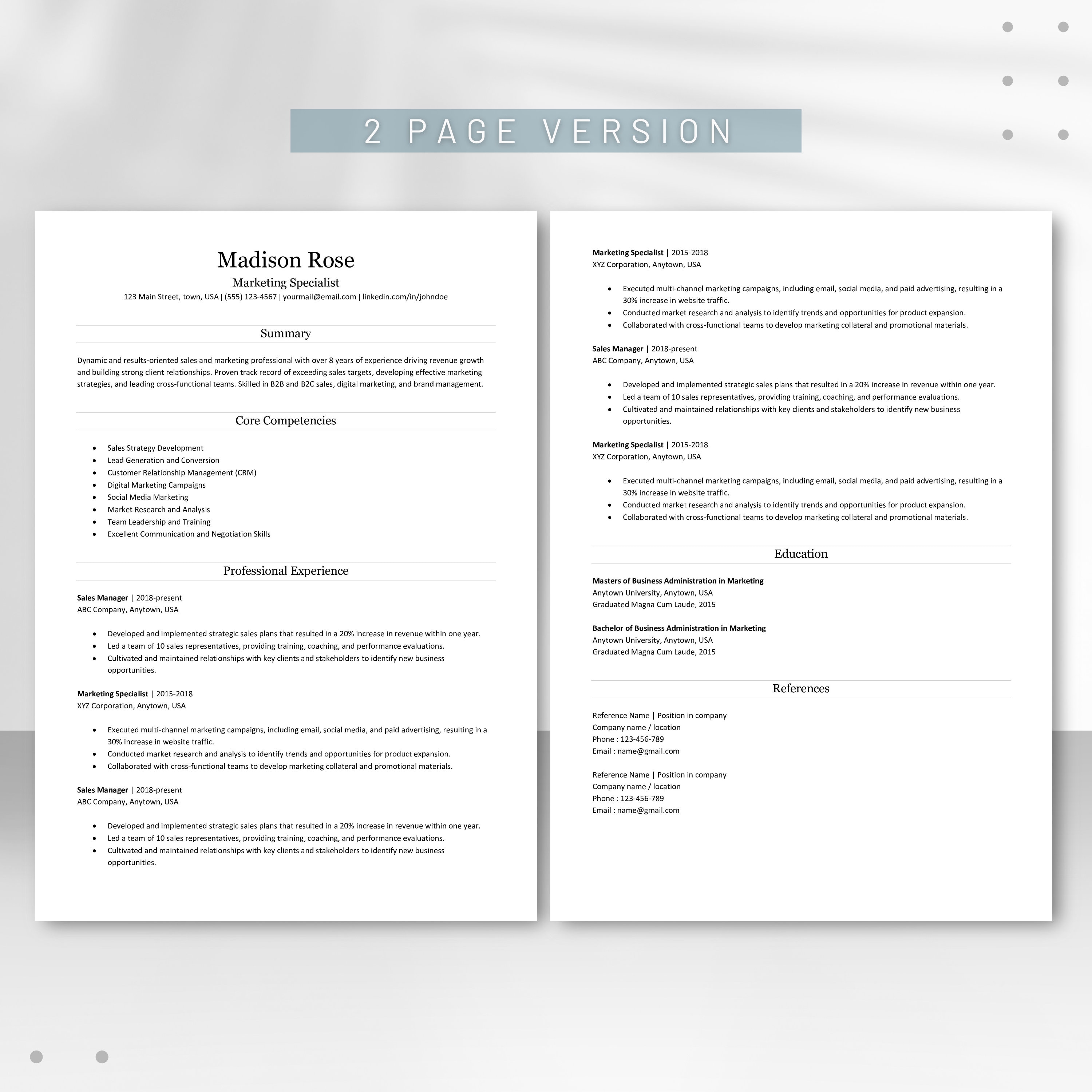 ATS Friendly Resume and Cover Letter Template | Minimalist CV for Word ...