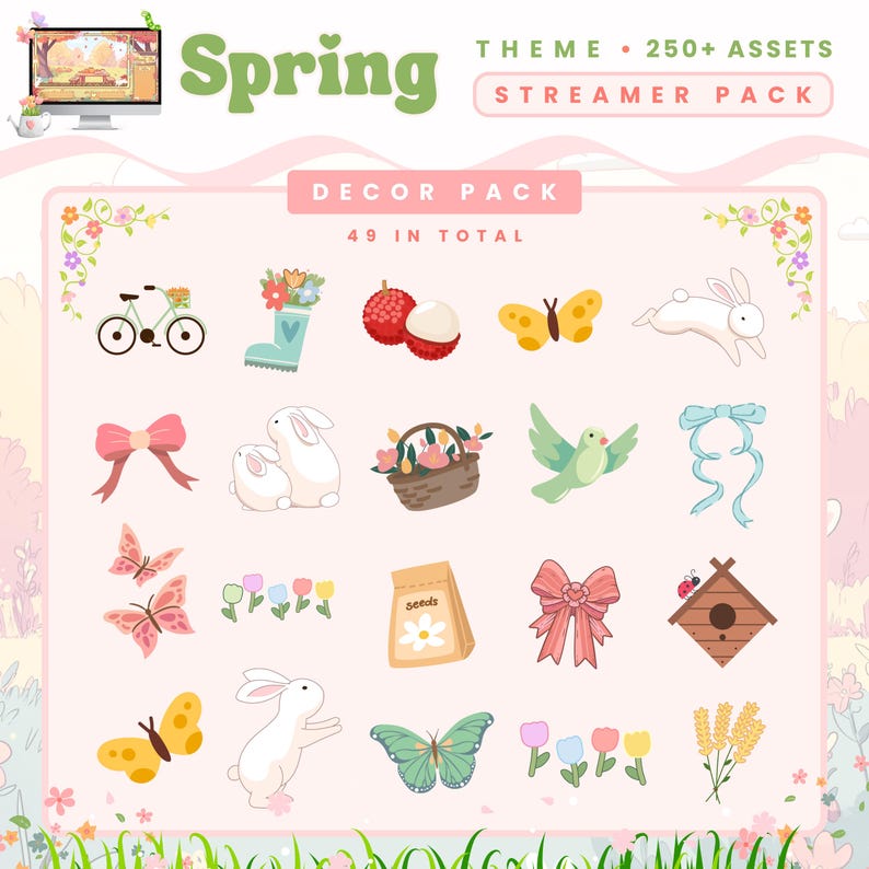 Spring Party Streamer Spring Streamer Pack - Twitch Overlay Pack With Cute Seasonal ...