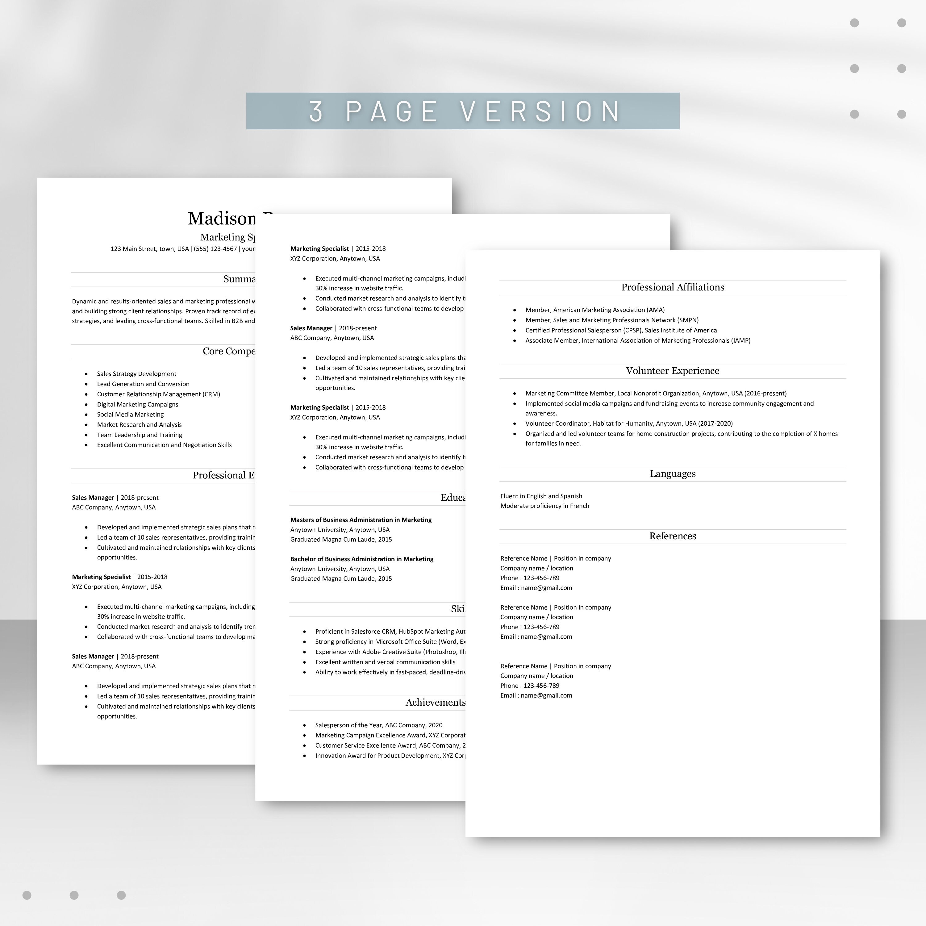 ATS Friendly Resume and Cover Letter Template | Minimalist CV for Word ...