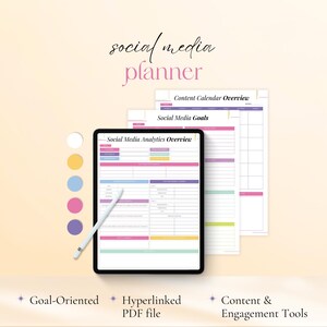 Social Media Planner - Digital Content Calendar for Instagram and TikTok, Business Marketing Tracker, Monthly Planner for Content Creators