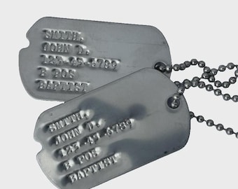 Notched Dog Tags Genuine Military Issue Stainless Steel Personalized Custom