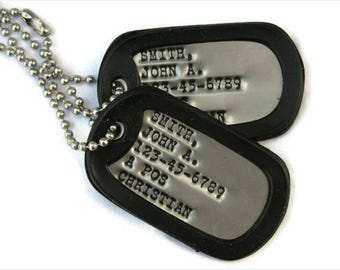 Dog Tags / Military Stainless Steel / Personalized Custom / 1 line 15 letters include space / 1 Set comes 2 tags