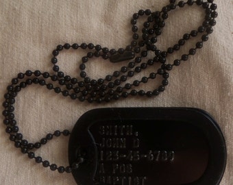 Single Black Embossed Genuine Military Issue Dog Tag FREE SHIPPING