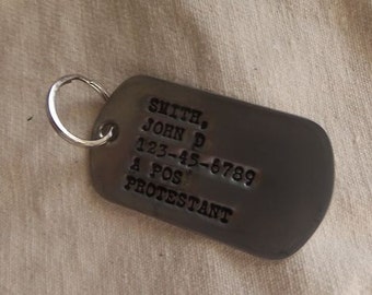 Real Standard Debossed Military Issue GI Dog Tag Dogtag Keyring Made Just For U Personalized Custom Made In USA