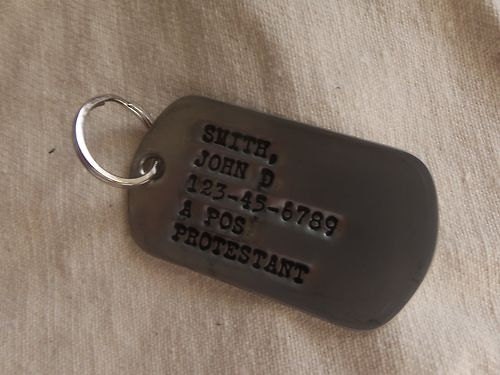 Real SINGLE Debossed Military Dog Tag Dogtag Personalized Customized For You