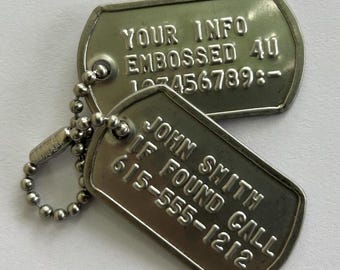 Set Of Embossed Mini Military Dog Tags Dogtags Custom Personalized In USA For Necklace Or Keychain