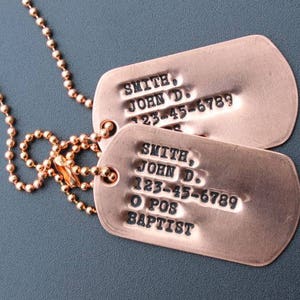 Solid Cartridge Brass US Army Dog ID Tag Set, Personalised