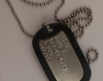 Single Embossed Genuine Military Issue Dog Tag