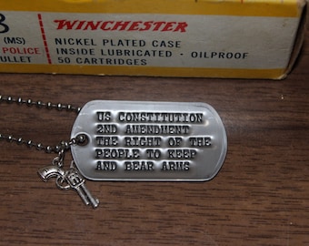 US Constitution 2nd Amendment Dog Tag with Gun Charm FREE SHIPPING