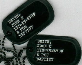 Dog Tags Genuine Military Black Special Forces Debossed Tags Personalized Custom