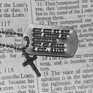 1 Corinthians 14:33 Dog Tag with Cross Charm FREE SHIPPING