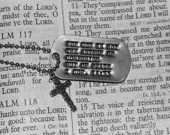 1 Corinthians 14:33 Dog Tag with Cross Charm FREE SHIPPING