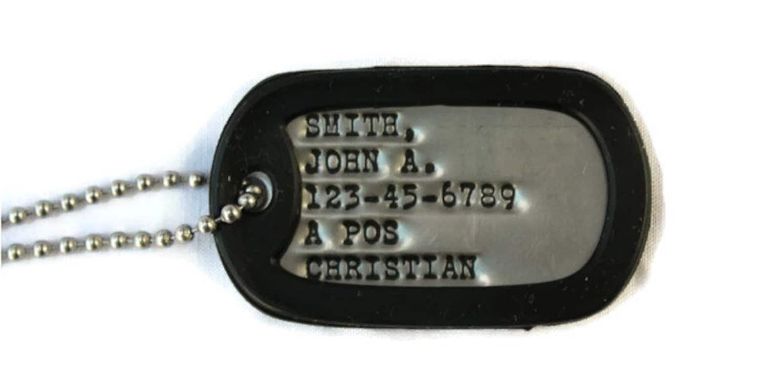 Real SINGLE Debossed Military Dog Tag Dogtag Personalized Etsy