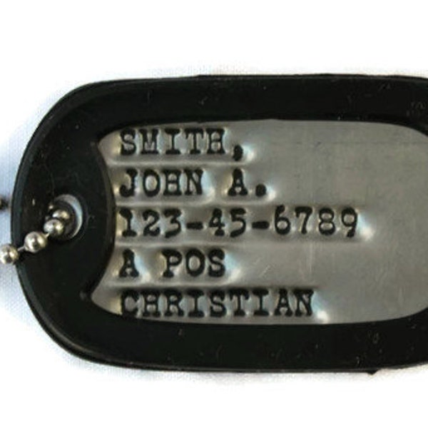 Real SINGLE Debossed Military Dog Tag Dogtag Personalized Customized For You