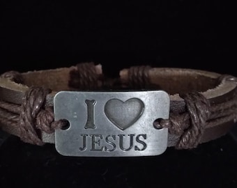 Leather Christian Bracelet Adjustable