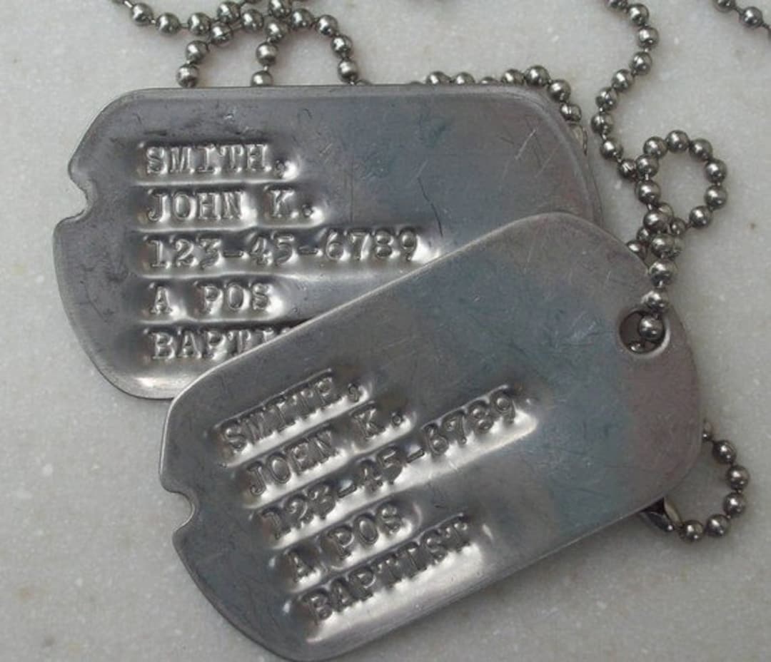 Real SINGLE Debossed Military Dog Tag Dogtag Personalized Customized For You