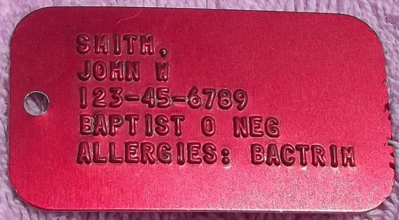 Real RED ALUMINUM Military Medical Info Dog Tag Dogtag Made For U