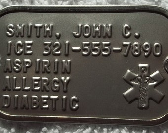 Personalized Stainless Steel Medical Alert Two Hole Dog Tag for Paracord Bracelet