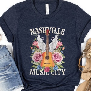 Nashville Music City, Country Music, Guitar, Retro T Shirt, Boho, Oversized Vintage Style Tee, Retro Country Western Music Lover Gift