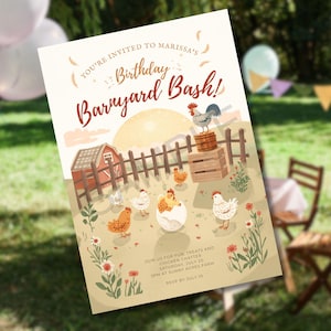 Geburtstagseinladung zur Scheunenparty | Digitaler Download | Einladung zur Bauernhofparty | Bearbeitbare Canva-Vorlage