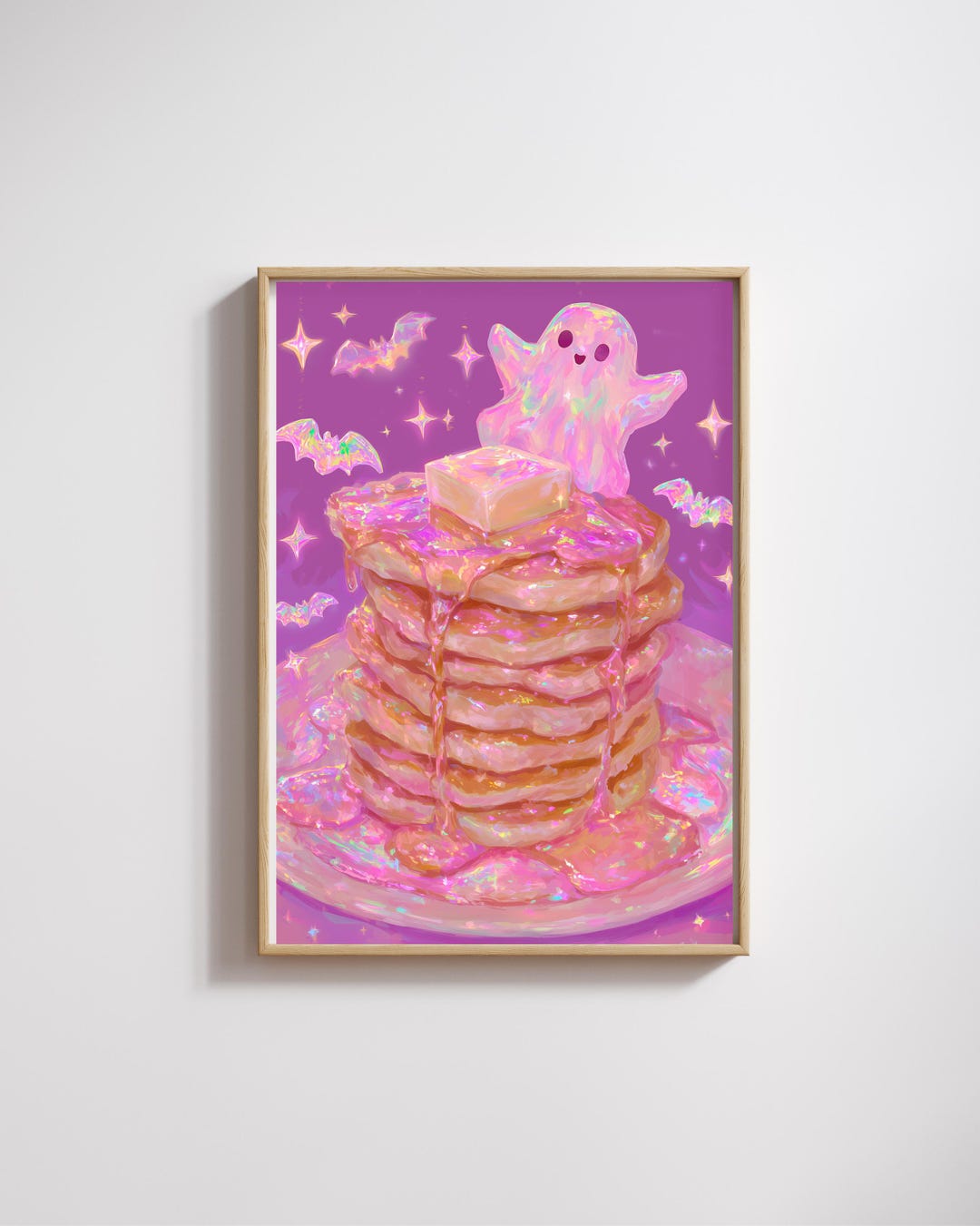 Cute Ghost With Pancakes,kawaii Halloween Wall Art, Pink Pastel Kitchen ...