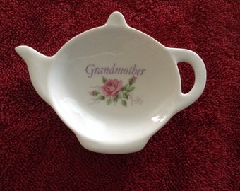 Ceramic Teabag Holder Grandmother with Roses  4.5 "