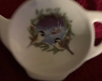 Ceramic Teabag with Chickadee