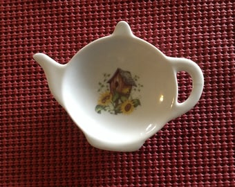 Bird House Sunflower Ceramic Teabag Holder  4.5 "