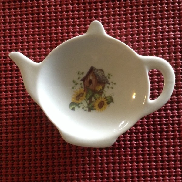 Bird House Sunflower Ceramic Teabag Holder  4.5 "