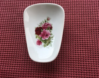 Ceramic Spoon Rest With  Burgundy rose  5" And 3 1/2 Wide at top of spoon