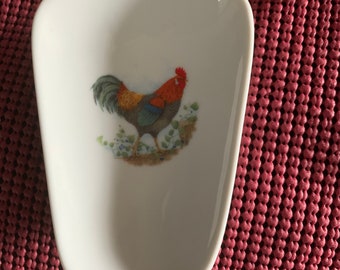 Ceramic Spoon Rest with Rooster   5" Long and 3 1/2 Inches Wide at Top of Spoon