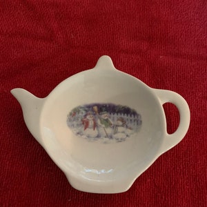 Ceramic Teabag Holder with Snowman family 4.5