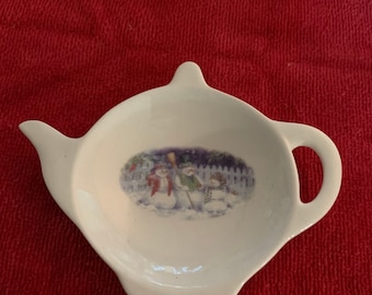 Ceramic Teabag Holder with Snowman family 4.5