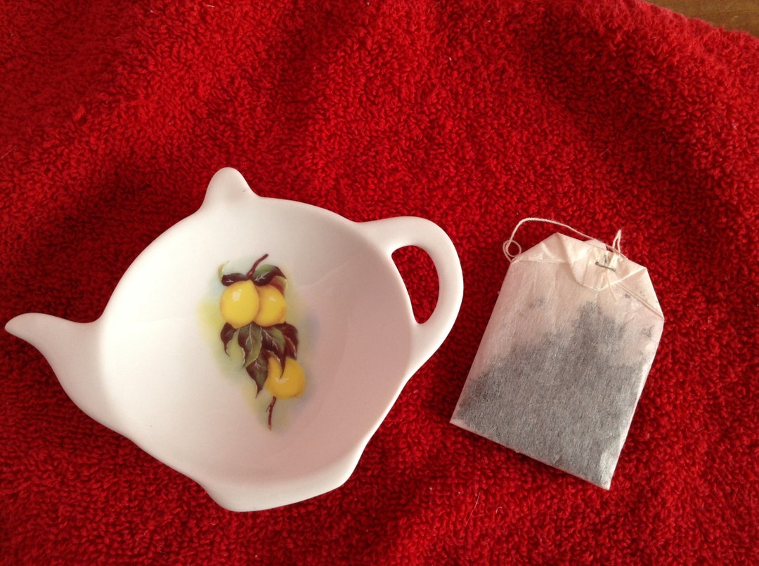 Set Of 4 Lemon Ceramic Tea Bag Holders - 3.9 X 3.5 Inch Drip Catcher Dish For Used Tea Bags
