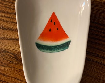 Ceramic Spoon Rest with  watermelon slice 5”Long and 3 1/2 Wide at top of Spoon