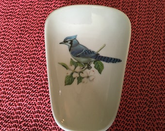 Ceramic Spoon Rest With Bluejay  5” long and 31/2