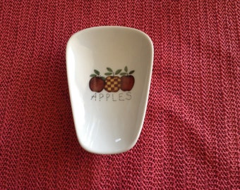 Ceramic Spoon Rest With Apple Stiched 5" long and 3 1/2 Inches Wide at Top of Spoon