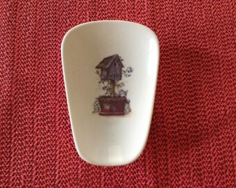 Ceramic Spoon Rest with Bird House with a Dog  5" Long and 3 1/2 Wide at Top of Spoon