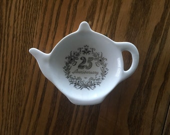 Ceramic Teabag Holder  With 25th.  Anniversary  4.5"