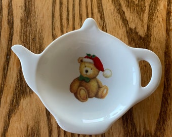 Ceramic Teabag wth Teddy Bear WTH Santa Hat  4.5  inches