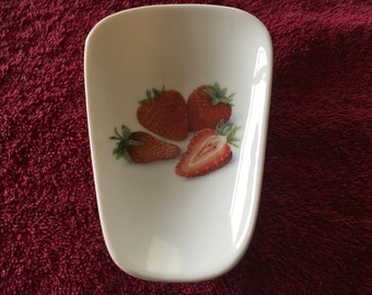 Ceramic Spoon Rest with Strawberries cut 5" Long And  3 1/2 Inches Wide at the Top of Spoon