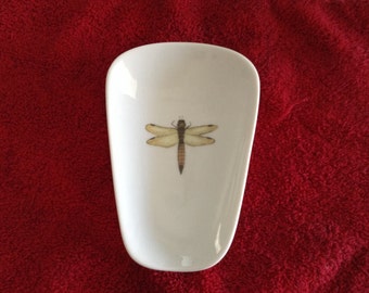 Ceramic Spoon Rest with Dragon Fly on it    5" Long, Top of Spoon is 3 1/2" Wide