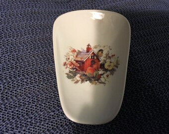 Ceramic Spoon Rest with Bird House Apple  5" Long and 3 1/2 Inches Wide at Top of Spoon