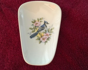 Ceramic Spoon Rests with a  Bluejay  with Flowers 5" Long and 3 1/2 Wide at Top of Spoon