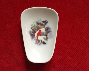 Ceramic Spoon Rest with Cardinal in the Snow  5 " long and 3 1/2 Inches Wide at Top of Spoon