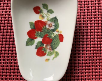 Ceramic Spoon Rest with Strawberries  5" Long And 3 1/2" Wide at Top of Spoon