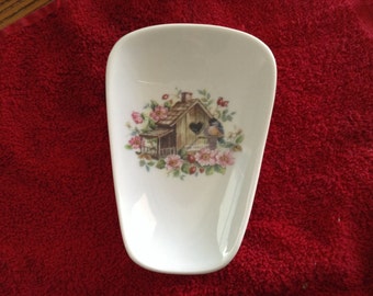 Ceramic Spoon Rest with Bird House Porch  5" Long and 3 1/2 Inches wide on Top of Spoon