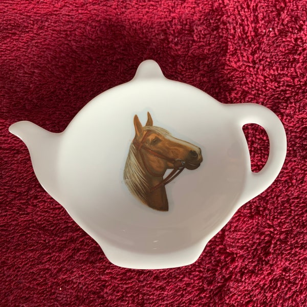 Ceramic Teabag Holder  Horse heads.   4.5 "