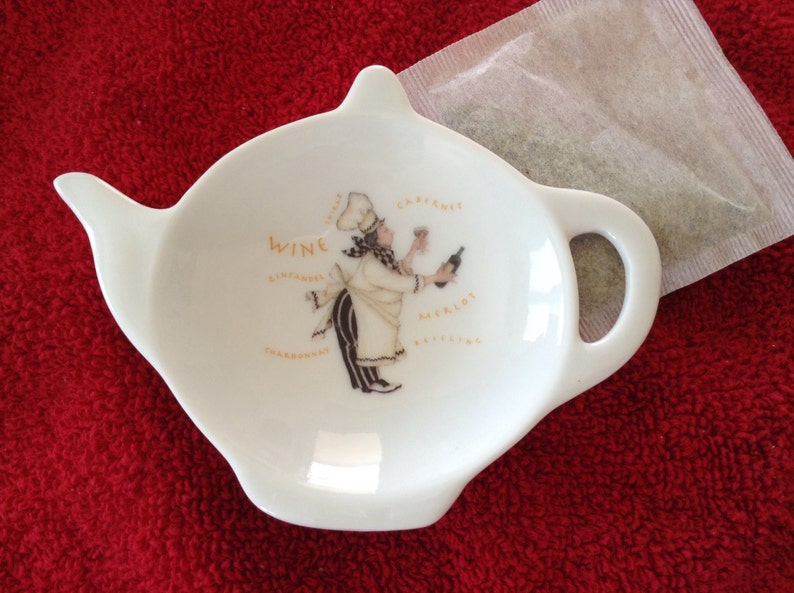 Ceramic Teabag Holder Chef Holding Bottle of Wine 4.5 image 1