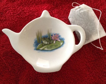 Ceramic Teabag with frog with a Lotus Flower on a Lily Pad 5' Long